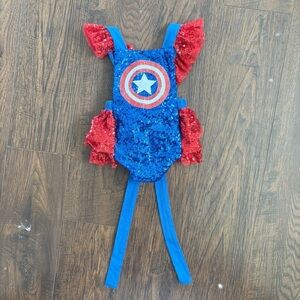 Kids Kingdom Captain America Sparkle Ruffled Cross Back One Piece Costume 6-12 m